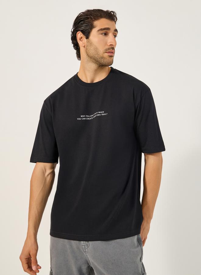 Styli Oversized Minimal Print Crew Neck T-Shirt - Image 1